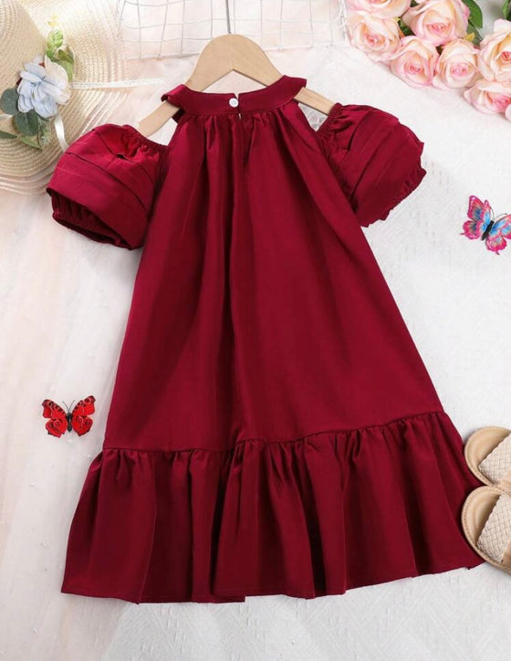 GIRLS Kids SUNSHNE Young Girl Cold Shoulder Ruffle Hem Dress