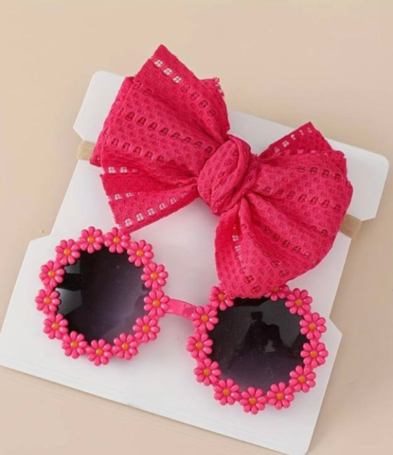 2pcs Butterfly Hair Band And Round Flower Sunglasses