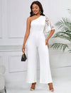 Lady Lace Patchwork One Shoulder Straight Jumpsuit