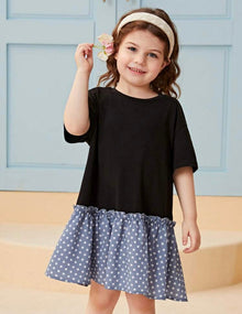  Toddler Girls Polka Dot Print Ruffle Hem Smock Dress