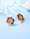 1pair Cross-Border Fresh Sweet Cute Style Girl Colored Cubic Zirconia Sunflower Stud Earrings