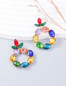  1pair Colored Rhinestone Circle Earrings For Women