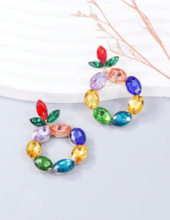 1pair Colored Rhinestone Circle Earrings For Women