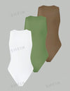 Women's Summer Solid Color Round Neck Casual Top 3pcs Bodysuit