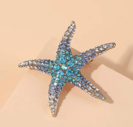 Rhinestone Starfish Design Brooch