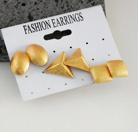 Fashionable Matte Gold Irregular Earrings Set