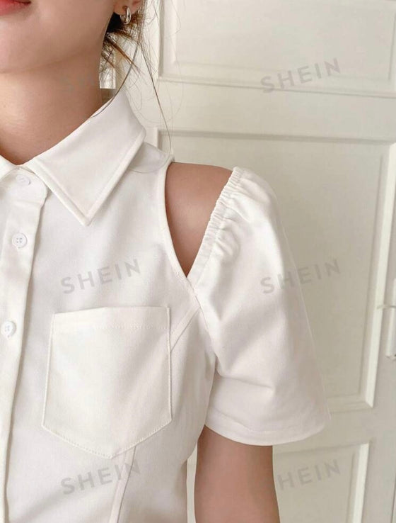 Cut Out Puff Sleeve Blouse