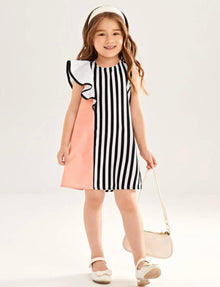  Toddler Girls Striped Ruffle Trim Dress