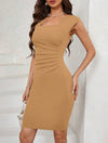 Clasi Women Solid Color Simple Casual Ruffle Hem Bodycon Dress
