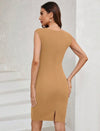 Clasi Women Solid Color Simple Casual Ruffle Hem Bodycon Dress