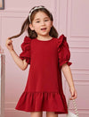 Girls 1pc Puff Sleeve Ruffle Hem Dress