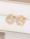 1pair Fashionable Sparkling Double Circle & Cubic Zirconia Decor Copper Earrings