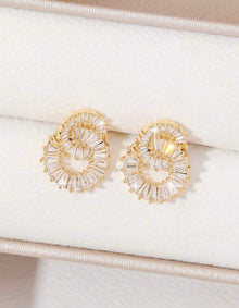  1pair Fashionable Sparkling Double Circle & Cubic Zirconia Decor Copper Earrings