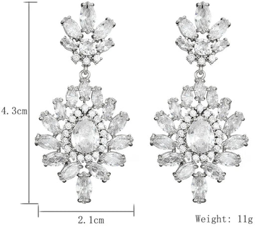 Luxury Crystal Leaf Drop Earrings for Women Shinny Cubic Zirconia Bridal Wedding Jewelry