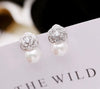 Elegant silver flower earrings zircon ABS pearl earrings for women