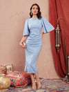 Butterfly Sleeve Keyhole Back Split Hem Dress