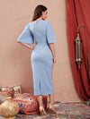 Butterfly Sleeve Keyhole Back Split Hem Dress
