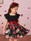 Toddler Girls 1pc Floral Print Ruffle Trim Belted Dress