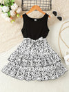 Girls Casual Bohemian Style Dress, Splicing Sleeveless Stitching Ruffled Floral Print Dress For Summer