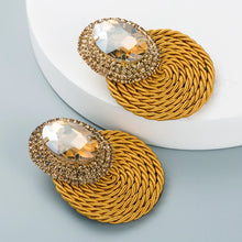  New style personality oval glass diamond earrings hand-woven line earrings for women