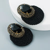 New style personality oval glass diamond earrings hand-woven line earrings