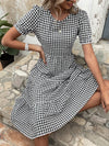 Gingham Puff Sleeve Ruffle Hem Smock Dress