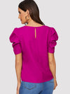 Pleated Puff Sleeve Solid Top