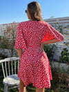 Unity Ditsy Floral Flutter Sleeve Overlap Collar Belted Dress