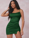 Split Detail Satin Cami Bodycon Dress