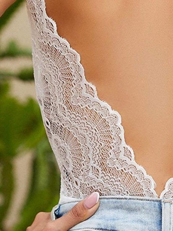 Contrast Lace Backless Cami Bodysuit