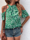 Ditsy Floral Print Cold Shoulder Blouse