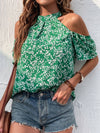 Ditsy Floral Print Cold Shoulder Blouse