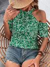 Ditsy Floral Print Cold Shoulder Blouse