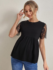  Maternity Lace Sleeve Ruffle Hem Top