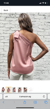 Womens's Satin One Shoulder Tunic Tops Sleeveless Tie Knot Shirt Blouses