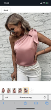 Womens's Satin One Shoulder Tunic Tops Sleeveless Tie Knot Shirt Blouses