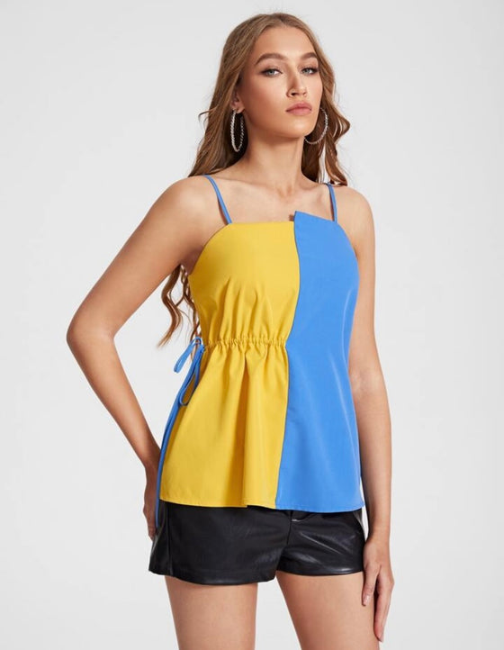 Aletia Two Tone Drawstring Knot Side Cami Top