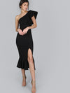 One Shoulder Slit Pep Hem Dress