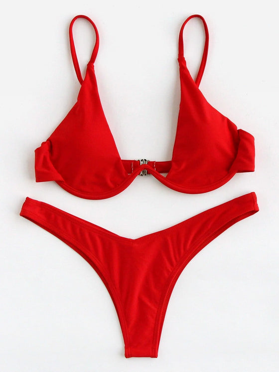 Solid Underwire High Cut Bikini Swimsuit