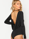 Open Back Solid Skinny Bodysuit