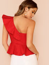 Ruffle Trim One Shoulder Peplum Top