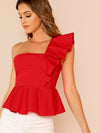 Ruffle Trim One Shoulder Peplum Top