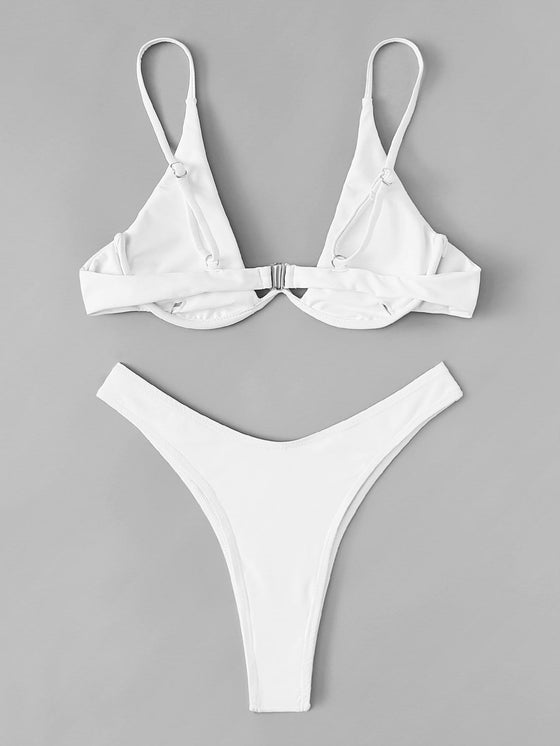 Solid Underwire High Cut Bikini Swimsuit