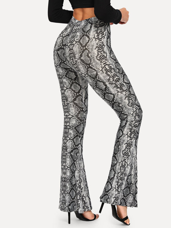 Snake Print Flare Hem Pants