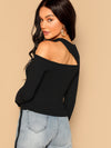 priv Ribbed Cutout Asymmetrical Neck Top