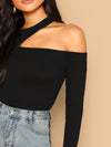 priv Ribbed Cutout Asymmetrical Neck Top