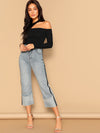 priv Ribbed Cutout Asymmetrical Neck Top
