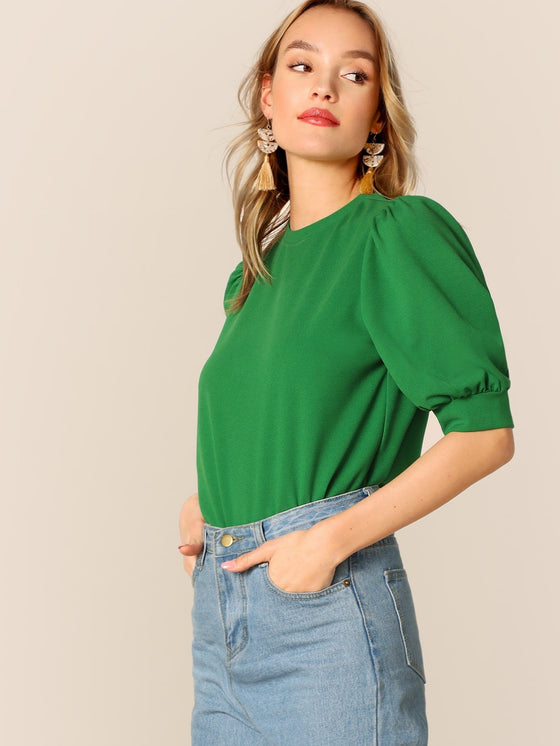 Puff Sleeve Keyhole Back Top we