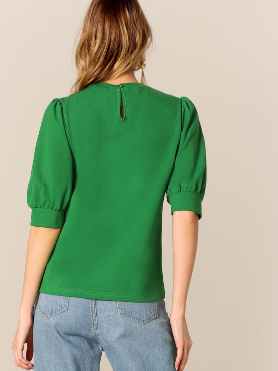 Puff Sleeve Keyhole Back Top we