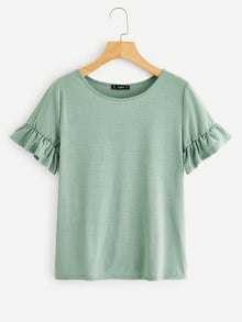  Slub Knit Ruffled Cuff Tee